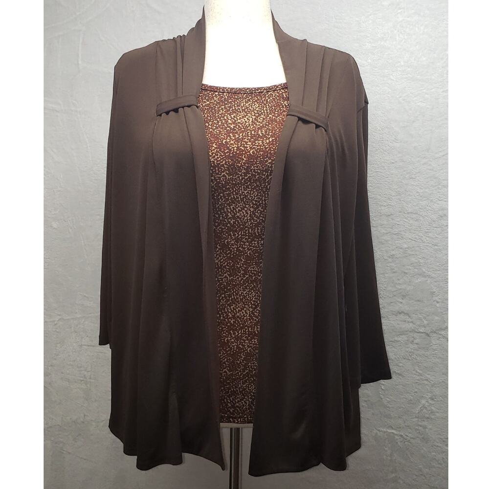 Vintage Jaclyn Smith 90s Brown Mock Layered Knit Top L Earthy Careerwear Retro